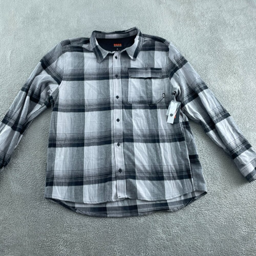 Bass Outdoor Heather Grey Stretch Flannel Shirt M Button-Down  NWT 1219